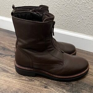 Alberto Torresi Mens Brown Leather Front Side Zip Combat Boots Size 41 Lug Sole